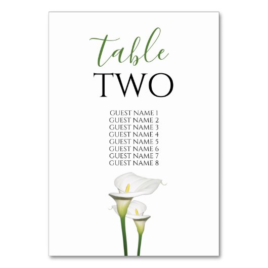 Elegant White Calla Lilies Wedding Guest Names Kaart (Voorkant)