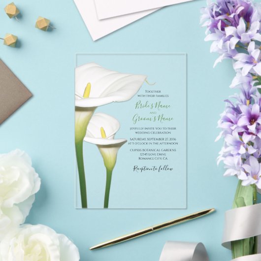Elegant White Calla Lilies Wedding Invitations Acryl Uitnodigingen (Insitu (Huwelijk))