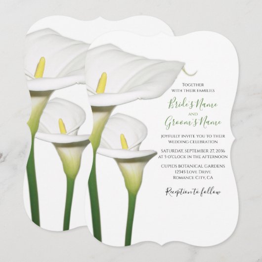 Elegant White Calla Lilies Wedding Invitations Kaart (Voorkant / Achterkant)