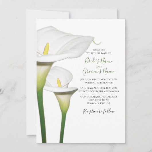 Elegant White Calla Lilies Wedding Invitations Kaart (Voorkant)