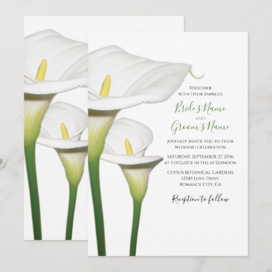 Elegant White Calla Lilies Wedding Invitations Kaart (Voorkant / Achterkant)