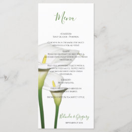 Elegant White Calla Lilies Wedding Menu
