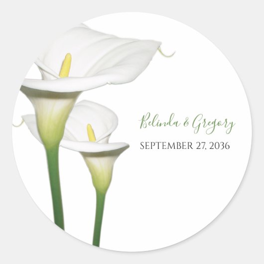 Elegant White Calla Lilies Wedding Ronde Sticker (Voorkant)