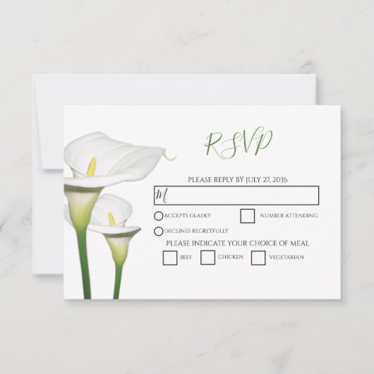 Elegant White Calla Lilies Wedding RSVP-kaarten RSVP Kaartje (Voorkant)