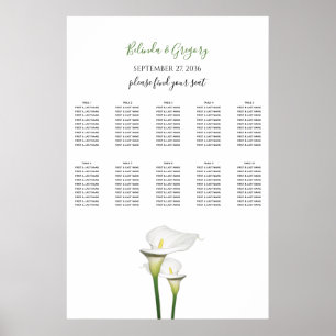 Elegant White Calla Lilies Wedding Seding Chart Poster