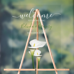 Elegant White Calla Lilies Wedding Welkomstteken Acryl Bord
