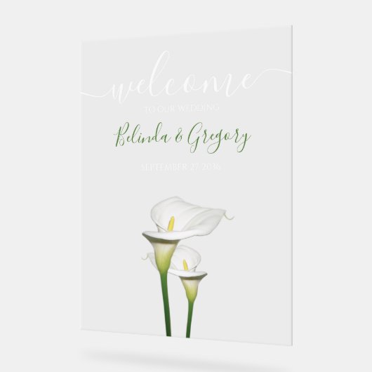 Elegant White Calla Lilies Wedding Welkomstteken Acryl Bord (Hoek)