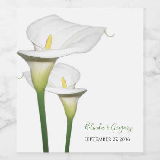 Elegant White Calla Lilies Wedding Wijn Etiket (Enkel label)
