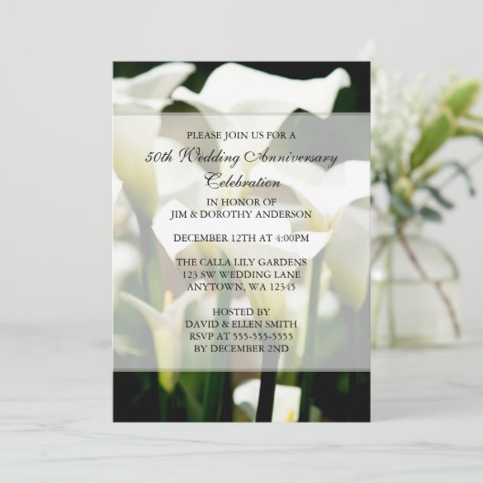 Elegant White Calla Lily 50th Wedding Jubileum Kaart (Staand voorkant)