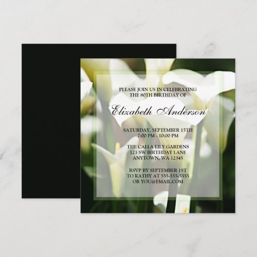 Elegant White Calla Lily 80th Birthday Party Kaart (Voorkant / Achterkant)