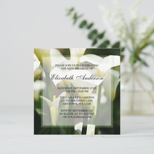 Elegant White Calla Lily 80th Birthday Party Kaart (Staand voorkant)