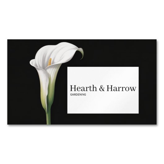 Elegant White Calla Lily Black Floral Magnetisch Visitekaartje (Voorkant)