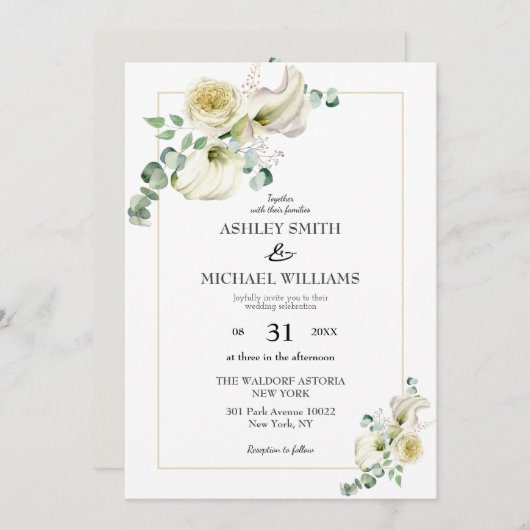 Elegant White Calla Lily & Eucalyptus Greenery Kaart (Voorkant / Achterkant)