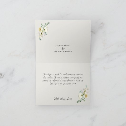 Elegant White Calla Lily & Eucalyptus Wedding dan Bedankkaart (Binnen)