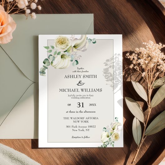 Elegant White Calla Lily & Eucalyptus Wedding Kaart