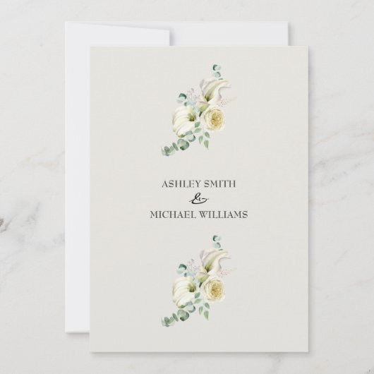 Elegant White Calla Lily & Eucalyptus Wedding Kaart (Achterkant)