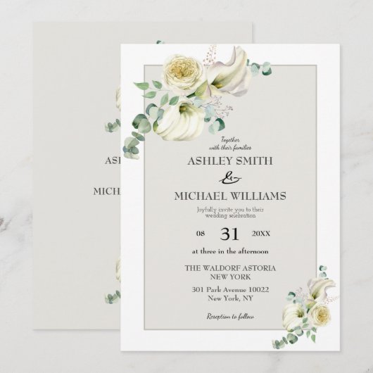 Elegant White Calla Lily & Eucalyptus Wedding Kaart (Voorkant / Achterkant)