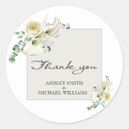 Elegant White Calla Lily & Eucalyptus Wedding Ronde Sticker