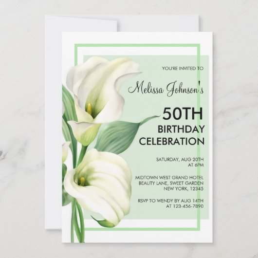 Elegant White Calla Lily Floral 50th Birthday Kaart (Voorkant)