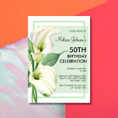 Elegant White Calla Lily Floral 50th Birthday Kaart