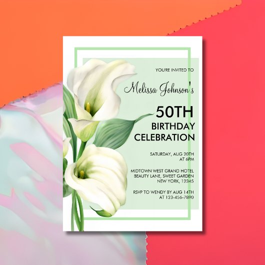 Elegant White Calla Lily Floral 50th Birthday Kaart