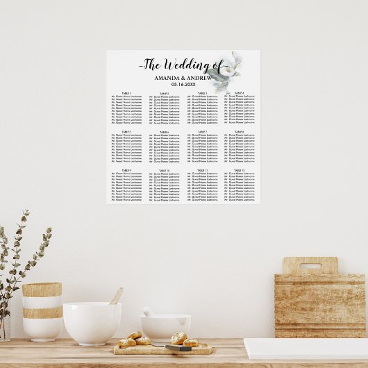 Elegant White Calla Lily Wedding Seding Chart Poster (Keuken)