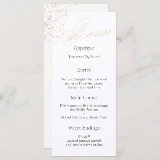 Elegant White Calligraphy Faux Gold Script Menu (Voorkant / Achterkant)
