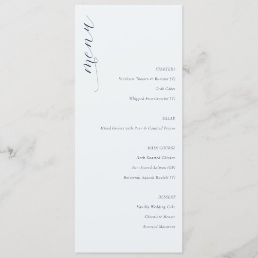Elegant White Calligraphy Menu (Voorkant)