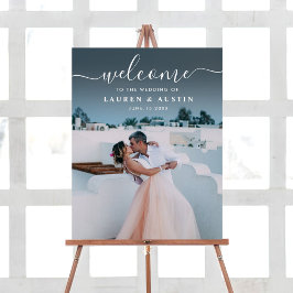 Elegant White Calligraphy Photo Wedding Sign Poster