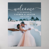 Elegant White Calligraphy Photo Wedding Sign Poster (Voorkant)