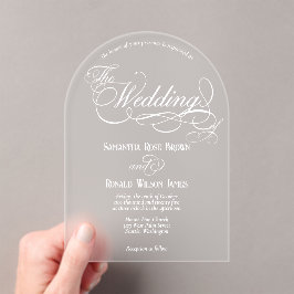 Elegant White Calligraphy Text Clear Wedding  Acryl Uitnodigingen