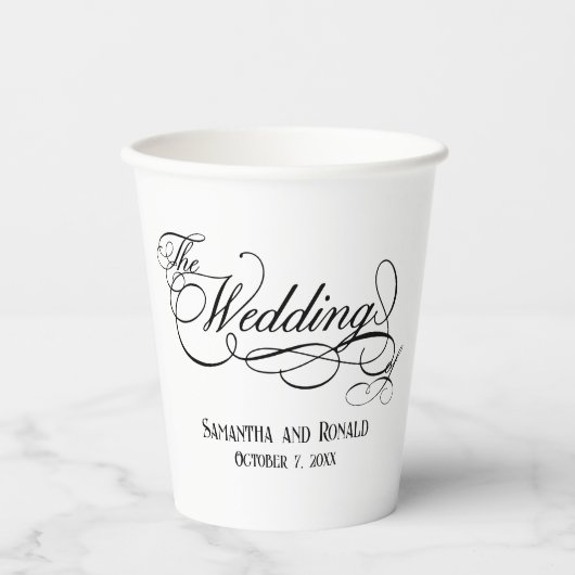 Elegant White Calligraphy Wedding  Papieren Bekers (Voorkant)