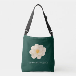 Elegant White Camellia Deep Green Botanical Bloom  Crossbody Tas