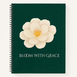 Elegant White Camellia Floral Dark Green Botanical Notitieboek