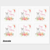 Elegant White Cat en Garden Bouquet Vierkante Sticker (Vel)