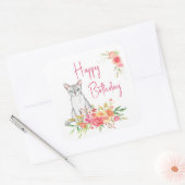 Elegant White Cat en Garden Bouquet Vierkante Sticker (Envelop)