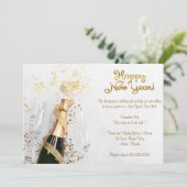 Elegant White Champagne New Years Eve Party Kaart (Staand voorkant)