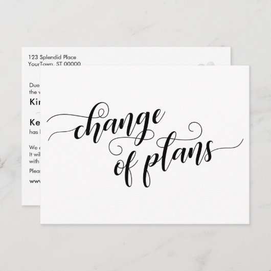 Elegant White Change of Plans Postponed Wedding Briefkaart (Voorkant / Achterkant)