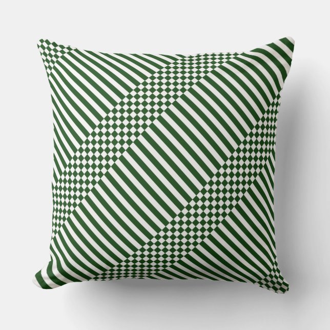 Elegant White Checker & Stripes Green Kussen (Voorkant)