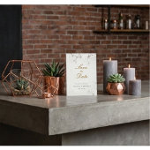 Elegant White Cherry Blossom & Gold Script Save The Date