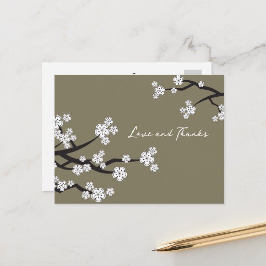 Elegant White Cherry Blossom Sakura Love & Bedankt Briefkaart (Voorkant / Achterkant in situ)