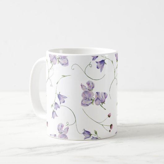 Elegant White Chic Paars Floral Koffiemok (Voorkant links)