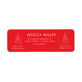 Elegant White Christmas Tree Red Christmas Address Etiket