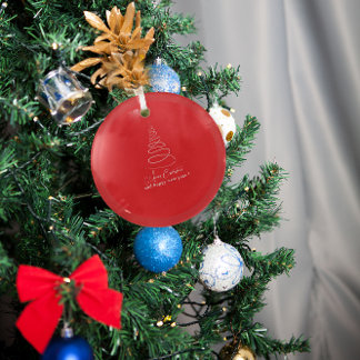 Elegant White Christmas Tree Red Glas Ornament