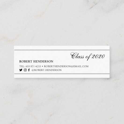 Elegant white classic insert card afstuderen name contactkaartje (Achterkant)