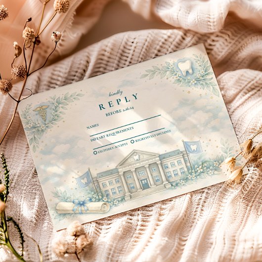 Elegant White Coat Dentist Graduation Party RSVP Kaartje