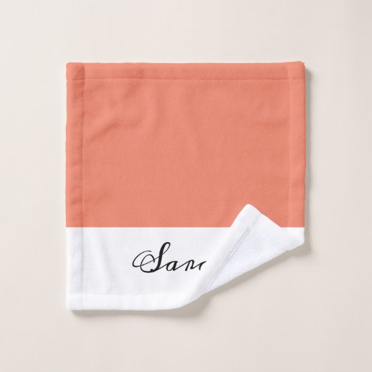 Elegant White & Coral Calligraphy Name Bath Bad Handdoek (Wasdoekje)