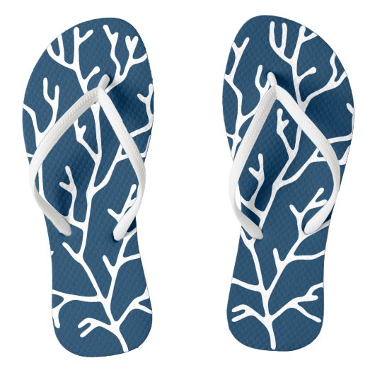 Elegant White Coral Pattern - Blauwgroen Blauw Teenslippers (Voetbed)