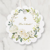 Elegant White Cream Flowers Gold Cross-Baptisme Bedankjes Labels (Achterkant)