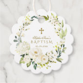 Elegant White Cream Flowers Gold Cross-Baptisme Bedankjes Labels (Voorkant)